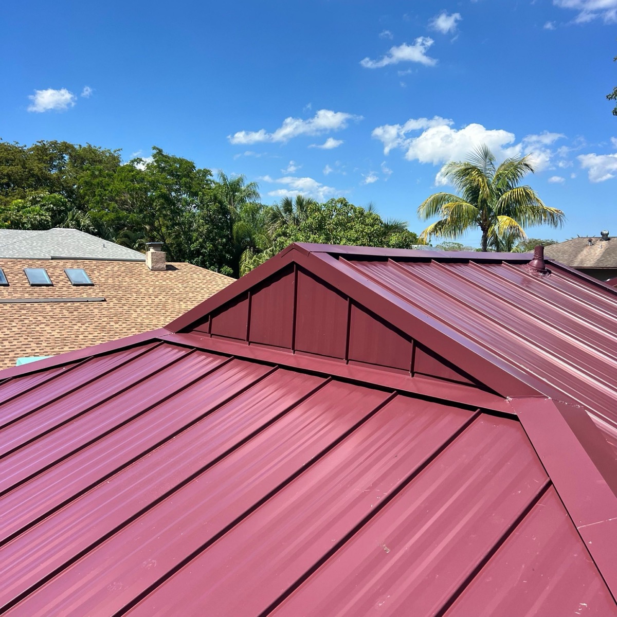 Finished standing seam metal roof detail and trim work
